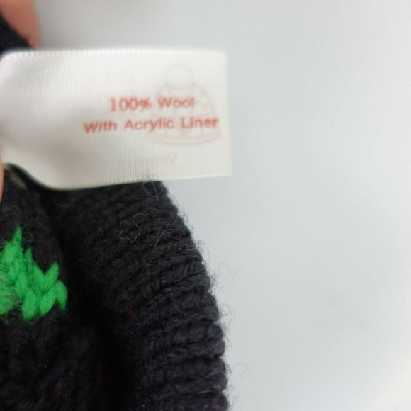 KNITS by HART USA Men's Black Green Ski Hat OS Beanie 100% Wool Winter Cozy - Picture 10 of 10